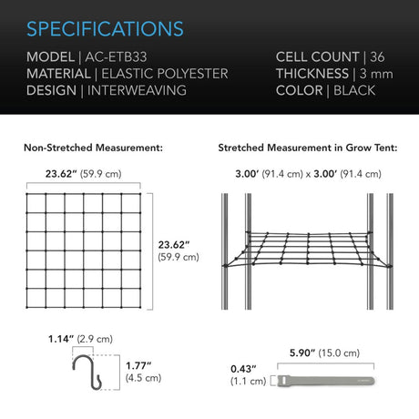 AC Infinity - Tent Trellis Netting - Flexible Elastic Cords