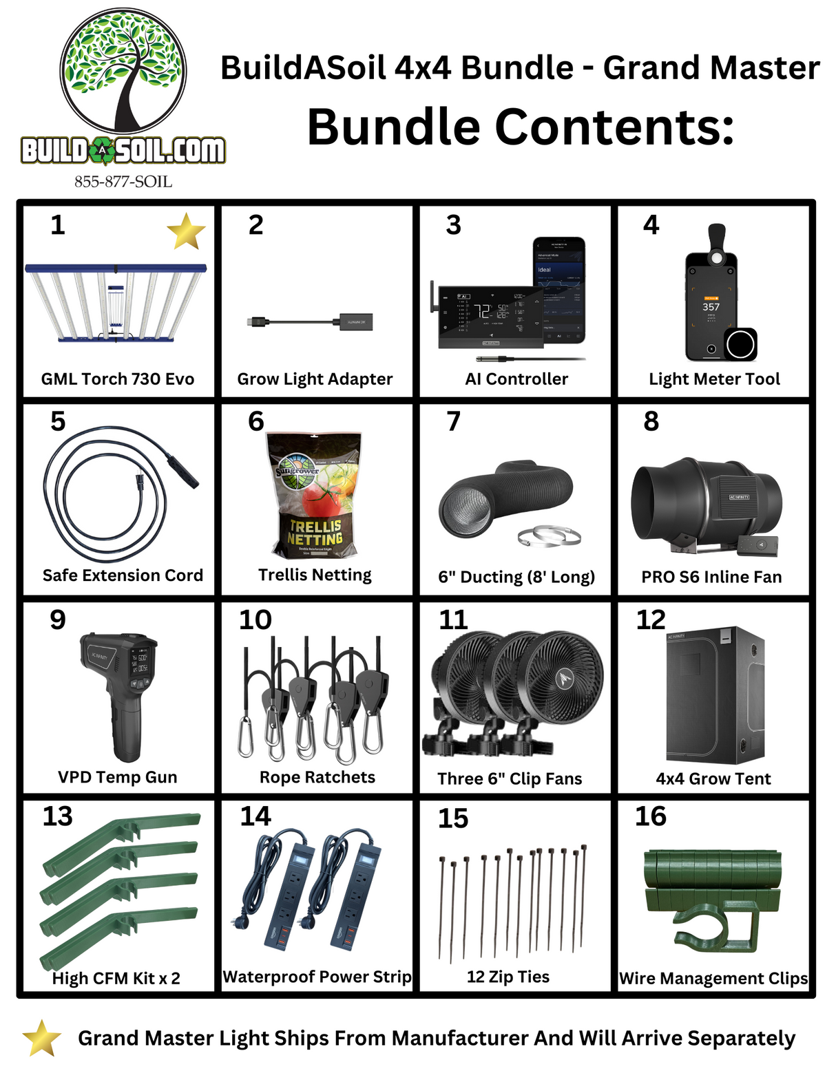 BuildASoil 4x4 Grow Tent Kit: Grand Master Torch 730 LED