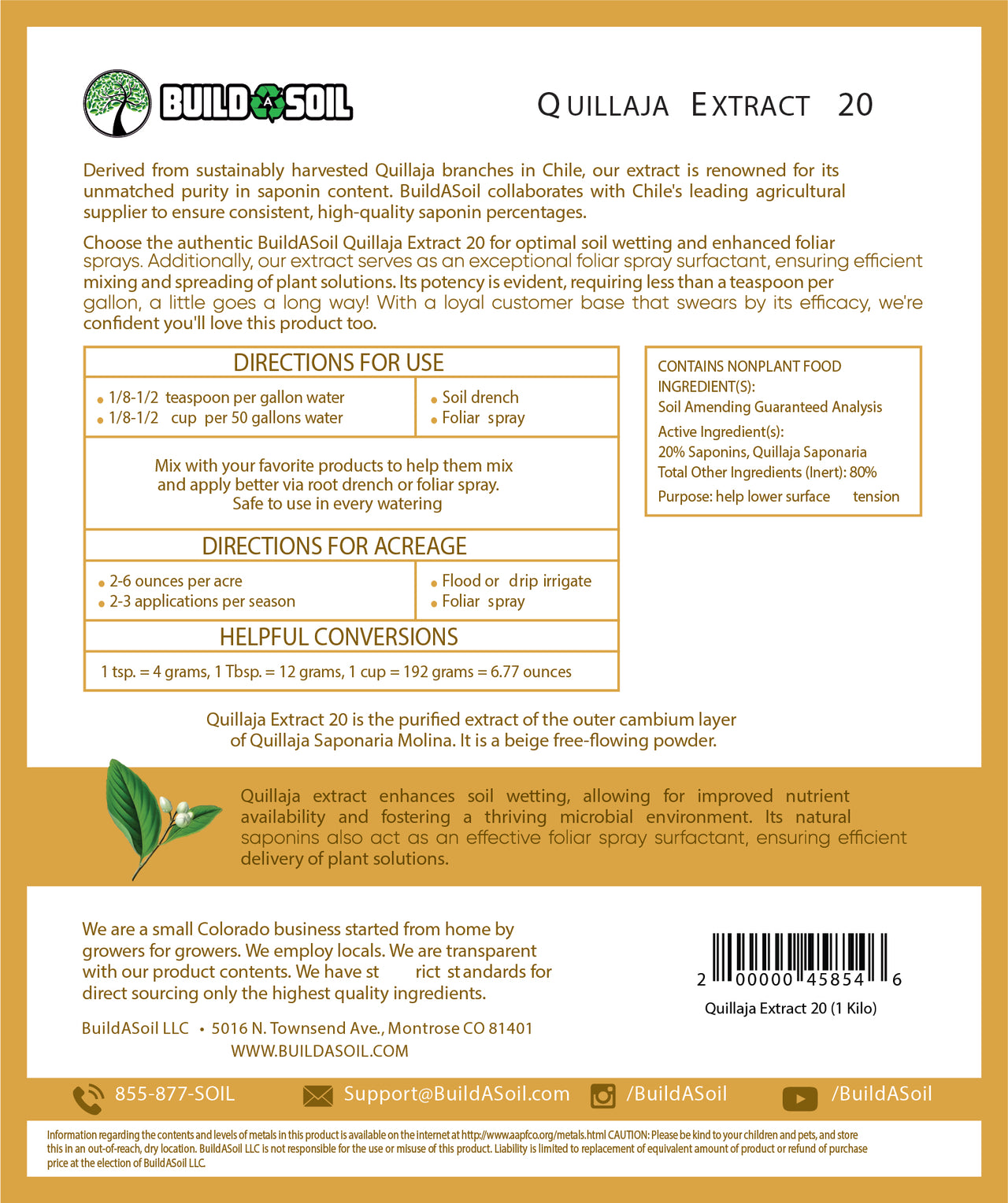 BuildASoil Quillaja Saponaria Extract Powder 20