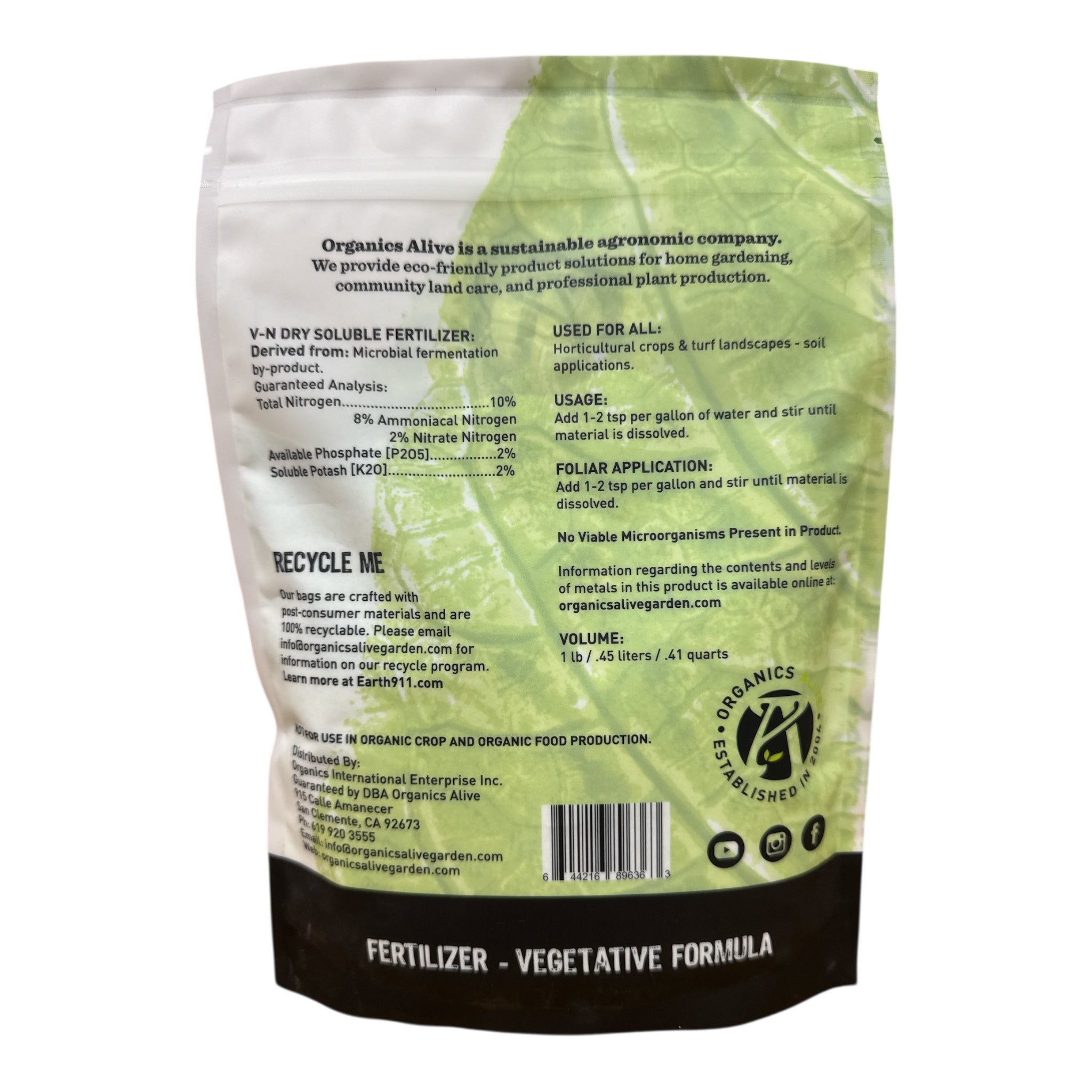 Organics Alive V-N Dry Soluble Vegetative Formula – BuildASoil