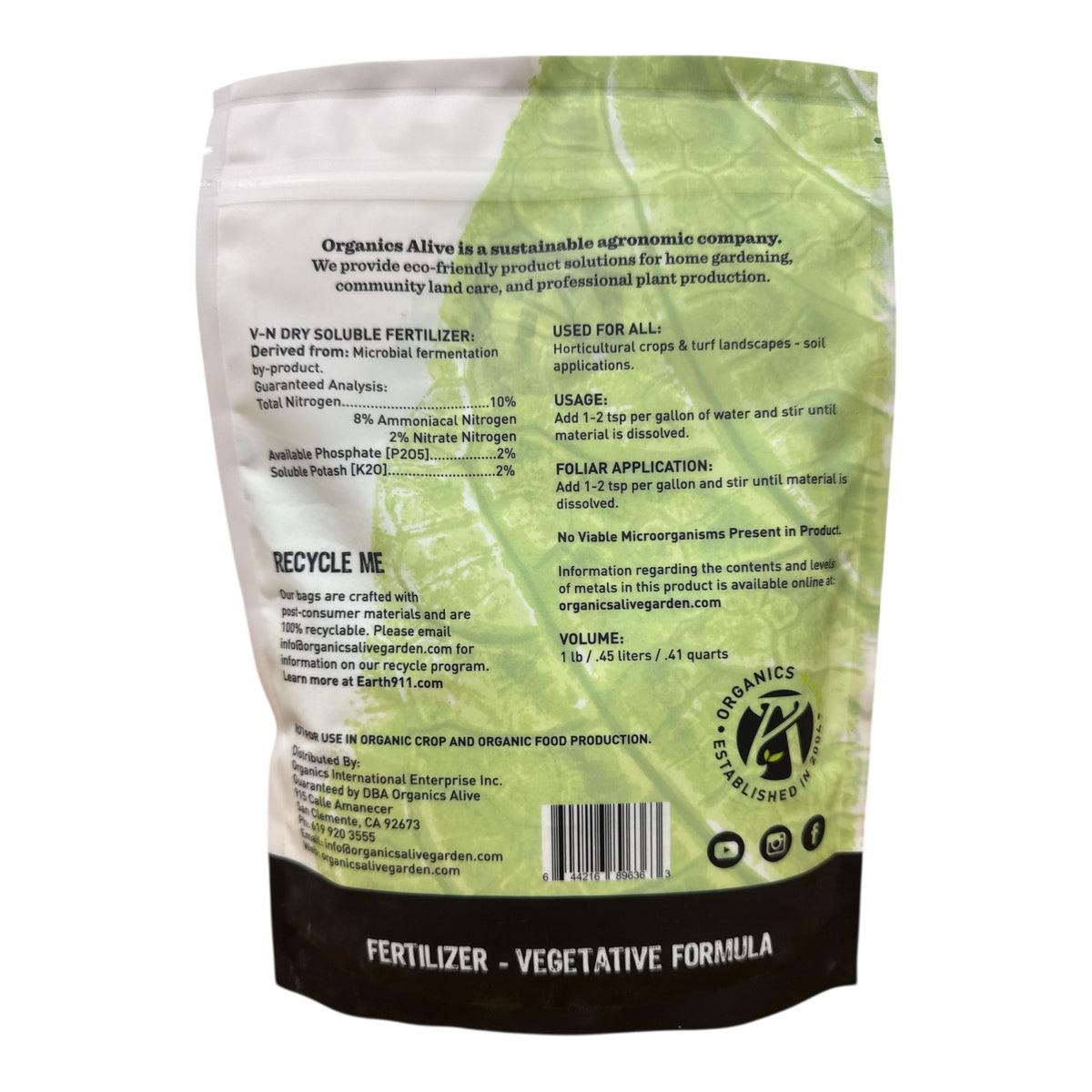 Organics Alive VN Dry Soluble Vegetative Formula BuildASoil