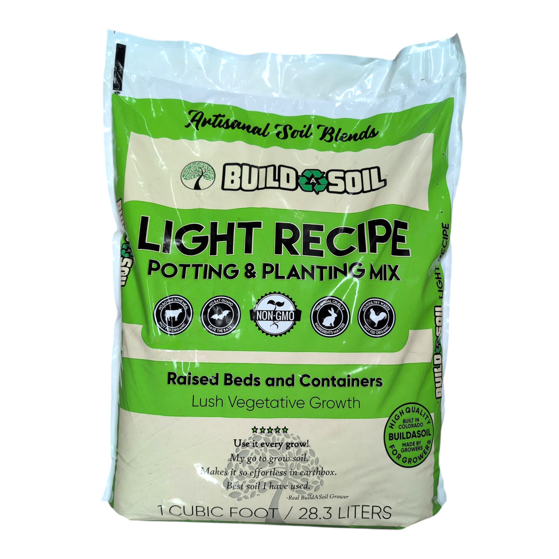 BuildASoil Light Recipe potting and planting mix, green bag