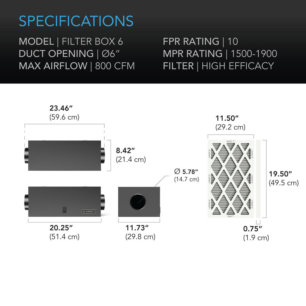 AC Infinity Air Filter box with High Efficacy Filter