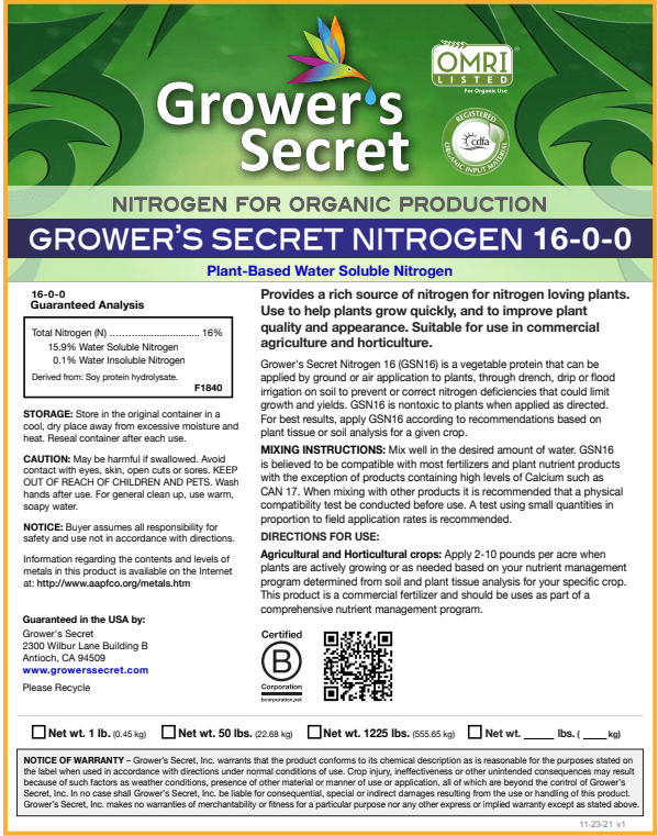 Grower's Secret Nitrogen 16-0-0